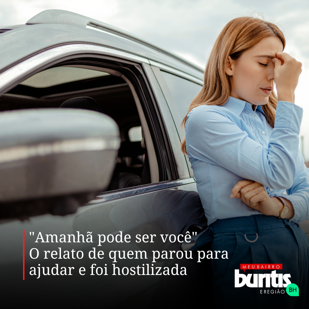 Mulher estressada encostada no próprio carro